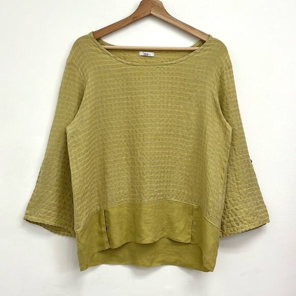 Linnea Linen-Blend Artsy Lagenlook Boxy Roll Tab Lightweight Wide Neck Top Small - Picture 1 of 14